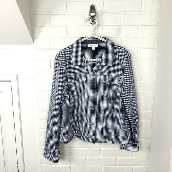 Talbots Navy Gingham Casual Classic Jean Jacket Size L - Picture 1 of 11